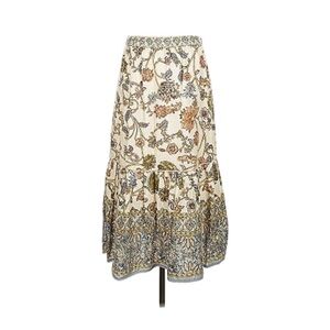 NEW* HOUSE OF HARLOW 1960 Linen Blend Floral Boho Beige Red Blue Maxi Skirt sz S